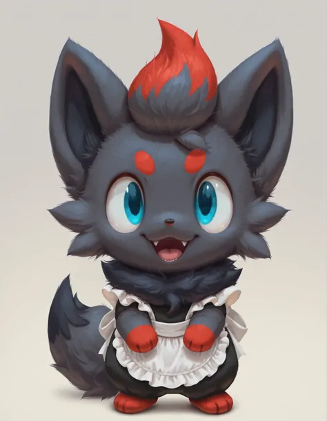 slvrfxstyleil,, zorua, pokemon, cute, happy, masterpieces, chibi, maid apron,
