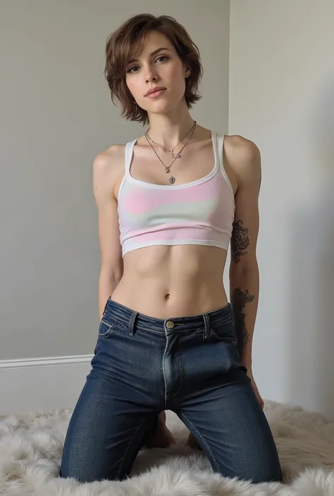 tight fitting,Revealing the outlines of an erect penis,young cute skinny femboy, full body shot, white european, androgynous, crossdressing, slender petite build, flat chest, narrow hips, smooth light skin, no body hair, soft facial features, winged eyelin...