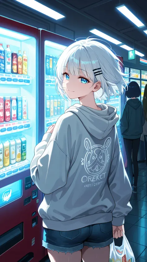 BREAK (masterpiece:1.2),Anime-style Japanese convenience store at night, fluorescent lights glowing inside, vending machines standing near the entrance, soft reflections on the pavement. Quiet street around, simple and cozy atmosphere, highly detailed illu...