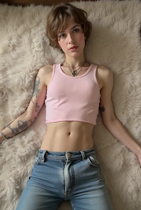 tight fitting,Revealing the outlines of an erect penis,young cute super skinny, femboy, androgynous, full body shot, crossdresser, bold winged eyeliner, submissive devote expression, horny, alluring, short tousled hairstyle, casual hair across forehead, pa...