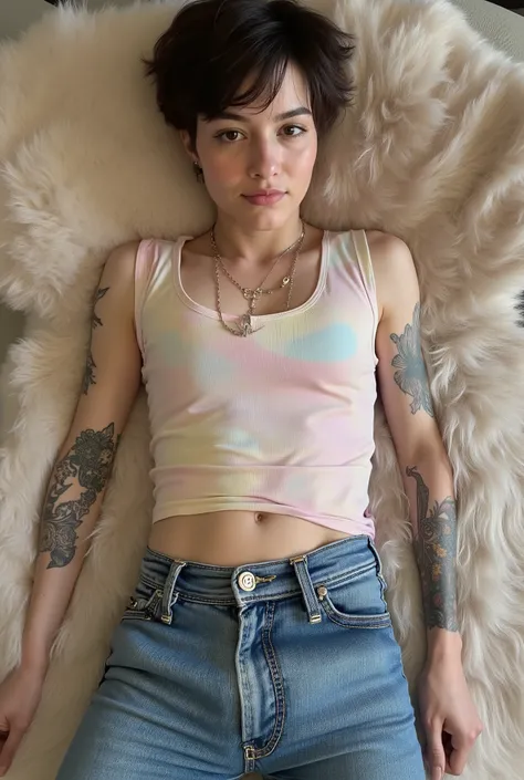 tight fitting,Revealing the outlines of an erect penis,young cute super skinny, femboy, androgynous, full body shot, crossdresser, bold winged eyeliner, submissive devote expression, horny, alluring, short tousled hairstyle, casual hair across forehead, pa...