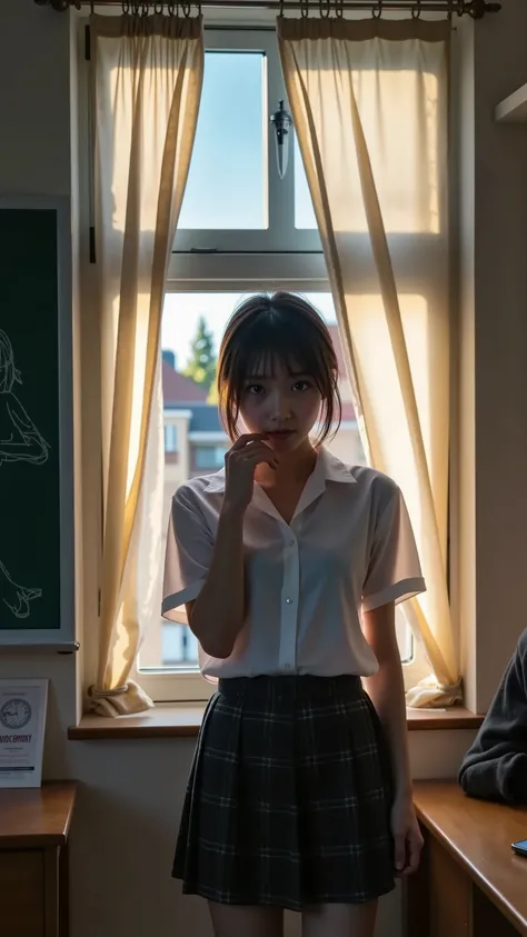 ((distortion in a different dimension that suddenly appears in a girls' high school classroom))、Streaks of light drift through the air、like a rainbow aurora from the window Light shines in。and a strange force field barrier is placed on the classroom door、a...