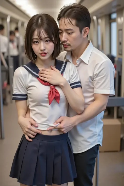 Hugging,(high_school_girl:1.5),teenager,petite,((best quality, 8k, original photo, masterpiece :1.3)), (very realistic photograph),very detailed,ultra high resolution,(professional lighting), ((full body photo)), small breasts, beautiful, cute eyes, 1 high...