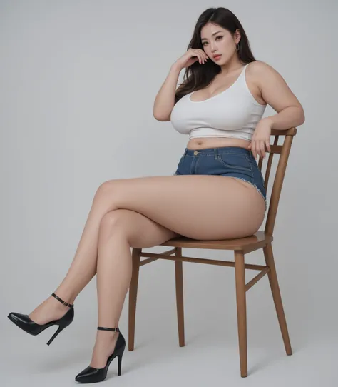 hotpants、plump thighs、Crossing legs、HIGH HEELS、Provocation、