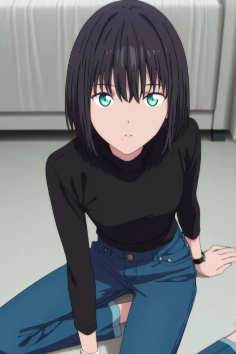 masterpiece, best quality, amazing quality, highres, absurdres, very aesthetic, high resolution, ultra detailed, perfect details, ufotable style, 1girl, solo, indoors, , (detailed background:1.2),from above, (), ,, ((inverted bob)), ((black hair)), bangs, ...