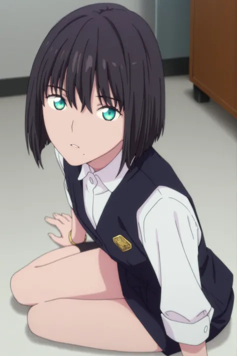masterpiece, best quality, amazing quality, highres, absurdres, very aesthetic, high resolution, ultra detailed, perfect details, ufotable style, 1girl, solo, indoors, , (detailed background:1.2),from above, (), ,, ((inverted bob)), ((black hair)), bangs, ...
