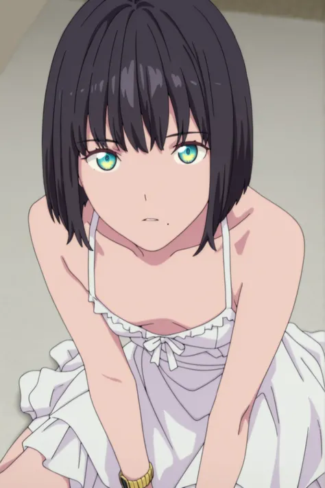 masterpiece, best quality, amazing quality, highres, absurdres, very aesthetic, high resolution, ultra detailed, perfect details, ufotable style, 1girl, solo, indoors, , (detailed background:1.2),from above, (long sideburns), (flipped hair), ((inverted bob...