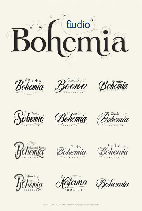 The logo, debe de estar escrito "Studio Bohemia", must be written in every LOGO style FOR A BUSINESS