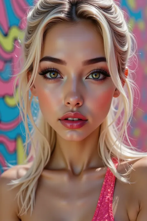  Ultra-realistic (photorealistic Realism), (Key Directive: - ("The priority is the anatomical accuracy and texture of the materials" - "Ultra-sharp human eyes with biological accuracy") {A model japanes girl in swimsuits posing for a photoshoot on psychede...