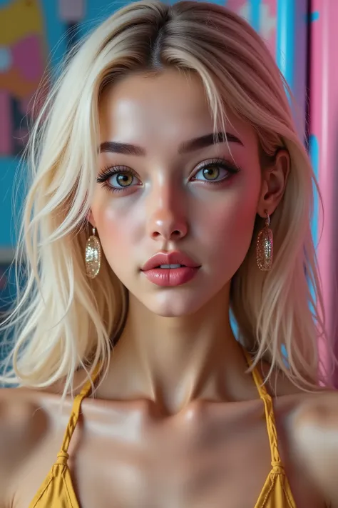 Ultra-realistic (photorealistic Realism), (Key Directive: - ("The priority is the anatomical accuracy and texture of the materials" - "Ultra-sharp human eyes with biological accuracy") {A model japanes girl in swimsuits posing for a photoshoot on psychede...
