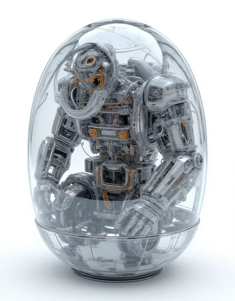 A hyper-realistic, 8K HD photorealistic full-view close-up image of a futuristic mechanical [OBJECT]. It is crafted completely from transparent hard plastic, shaped exactly like its real-world form, with no missing parts. Every section is consistently mech...
