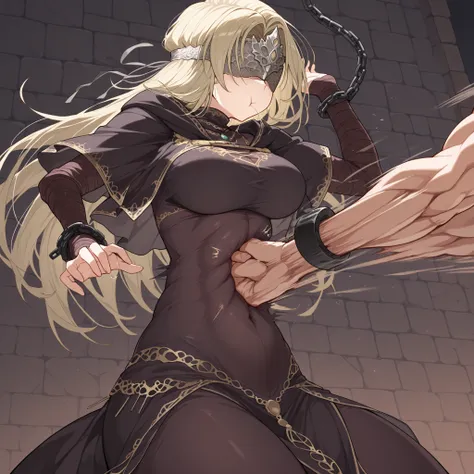 Masterpiece,best quality,highres,Super detailed,very detailed,highest quality,super detailed,high quality,high-definition,extremely detailed,absurdres,perfect light,outdoors,hanging all hands over head higher,hanging two hands over head higher,((((chain re...