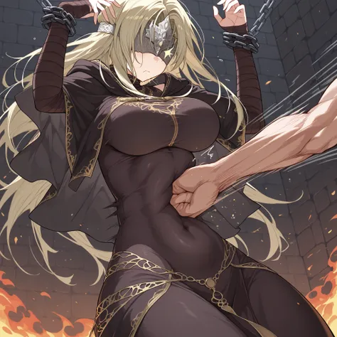 Masterpiece,best quality,highres,Super detailed,very detailed,highest quality,super detailed,high quality,high-definition,extremely detailed,absurdres,perfect light,outdoors,hanging all hands over head higher,hanging two hands over head higher,((((chain re...