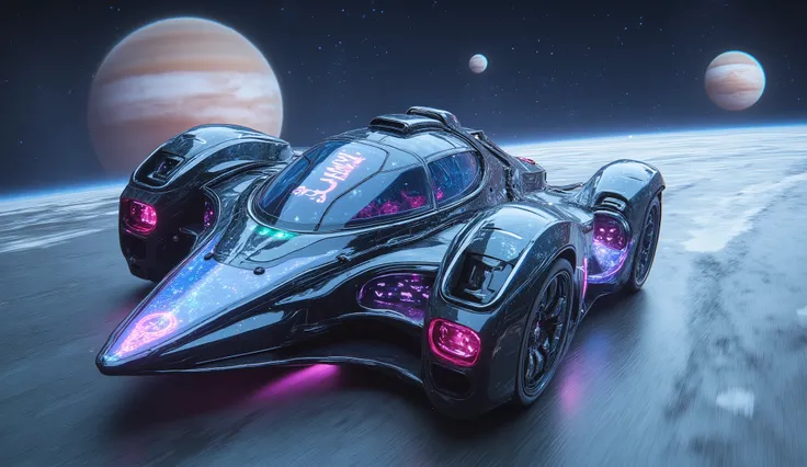 (high detail). F1 interplanetary races take place in space, the car is made in the shape of a needle, a ring with one jet engine at the back and shunting engines on the sides. Participants fly into a hologram, participant number 3 comes forward at phenomen...