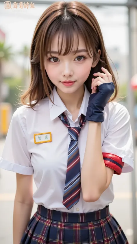 (((Honor Student Yankee)))、(high school girl, Beautiful girl), (Delicate Body, Outstanding Style)、(Wear fighting gloves:1.5)、(quiet expression:1.2, 敵に囲まれたBeautiful girl:1.3)、((wear the student council president's armband on your arm))
