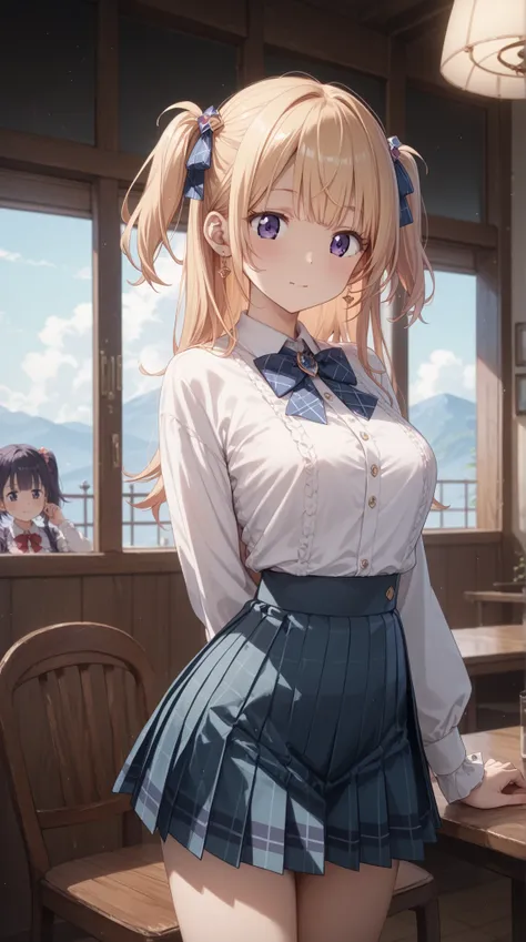 (masterpiece, Highest Quality, Highest Quality)、Photographic reality、ultra high definition、girls, idol costume、pleated skirt、slim hips、Thin tights, watching the audience winter、high resolution, Super Detailed、(blush、 stares fascinatingly )、(big boobs、 Crac...