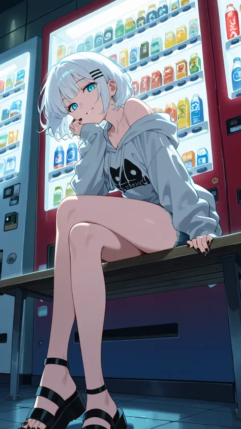 BREAK (masterpiece:1.2),Anime-style Japanese convenience store at night, fluorescent lights glowing inside, vending machines standing near the entrance, soft reflections on the pavement. Quiet street around, simple and cozy atmosphere, highly detailed illu...