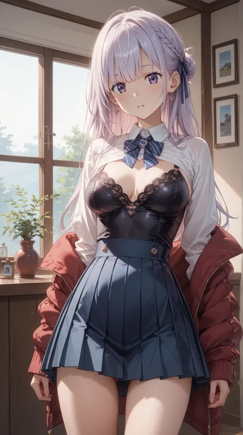 (masterpiece, Highest Quality, Highest Quality)、Photographic reality、ultra high definition、girls, sexy costume、pleated skirt、((Tight Waist、thin thighs、slim hips)), Thin tights, staring at the viewer、high resolution, Super Detailed、(blush、 stares fascinatin...