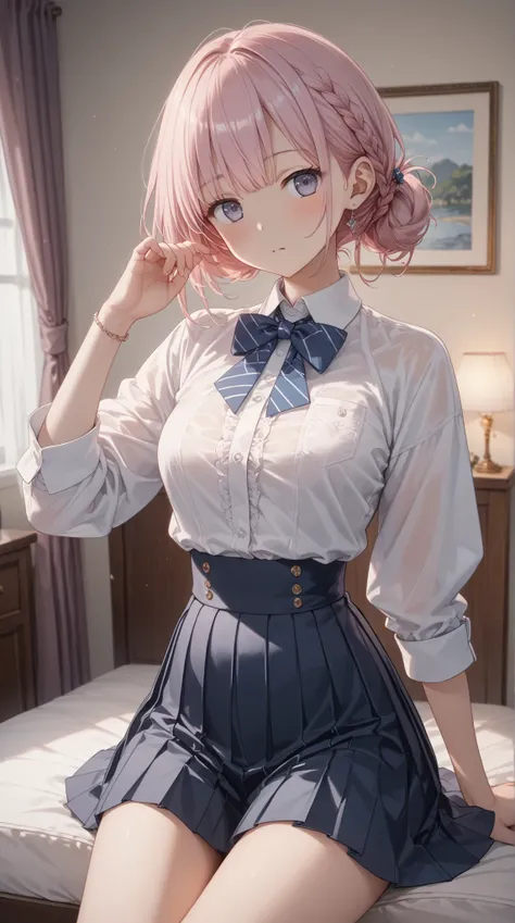 (masterpiece, Highest Quality, Highest Quality)、Photographic reality、ultra high definition、girls, sexy costume、pleated skirt、((Tight Waist、thin thighs、slim hips)), Thin tights, staring at the viewer、high resolution, Super Detailed、(blush、 stares fascinatin...