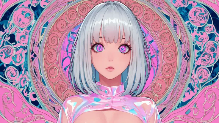 nsfw,透明な服、nipple,One girl, Medium Hair, silver hair, sexy nurse, with large expressive eyes, (highly detailed trippy spiral pupils:1.2), extremely detailed eyes, Beautiful fine details, Beautiful lip detail, Beautifully detailed face, Long eyelashes, shiny...