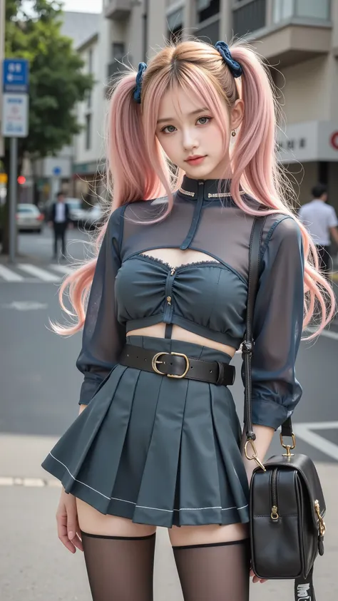Girl with long pink hair and blue eyes in a skirt, sexy style. 8k, sexy style 4 k, artwork in the style of guweiz, cute girl, リアルなsexy style, beautiful girl, ((Babyface:1.3, young model face:1.2)),リアルなsexy style, cute girlのビジュアル, surreal high school girl, ...