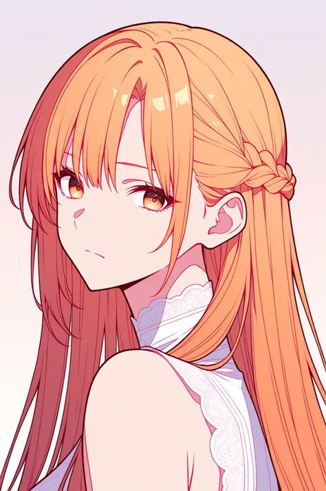 1girl, Yuuki Asuna, long hair, orange blond hair, ((hazel eyes)), straight bangs, side braid half updo, solo, soft curves, real light and shadow, beautiful detailed face, intricate details, masterpiece, best quality, color_gradient background,