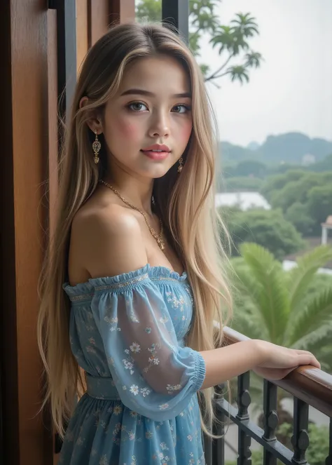 (very cute teenage girl, Idol beauty), medium straight blonde hair, (wears a very strict and elegant outfit), ((full body view:1.3)), full makeup, Wearing a very pretty little tiara against the backdrop of a beautiful landscape , ((Focus on stylish poses ...