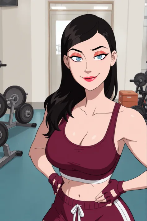 BREAK, score_6_up, score_7_up, score_8_up, score_9, 1girl, solo, loislane, black hair, long hair, makeup, lipstick, blue eyes, large breasts, cleavage, curvy, athletic, looking at viewer, seducing viewer, teasing viewer, smiling, closed mouth, seductive ex...