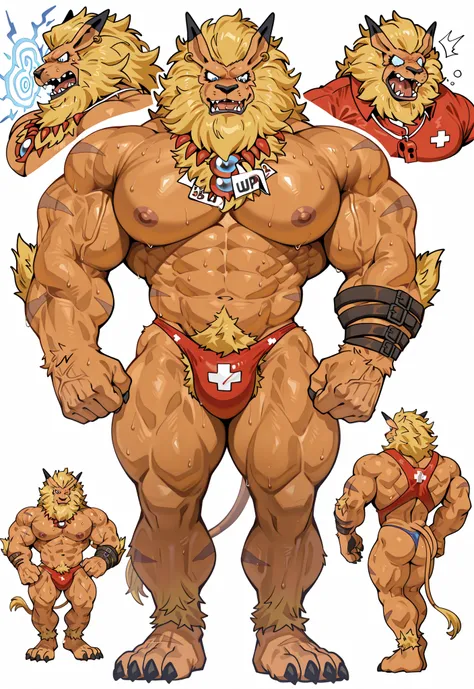 score_9 , score_8_up , score_7_up , score_6_up , score_5_up , score_4_up , experienced furry character reference sheet adoptable for Leomon, masterpiece , modern day alternate universe, white background, full body, multiple views , best quality , masterpie...