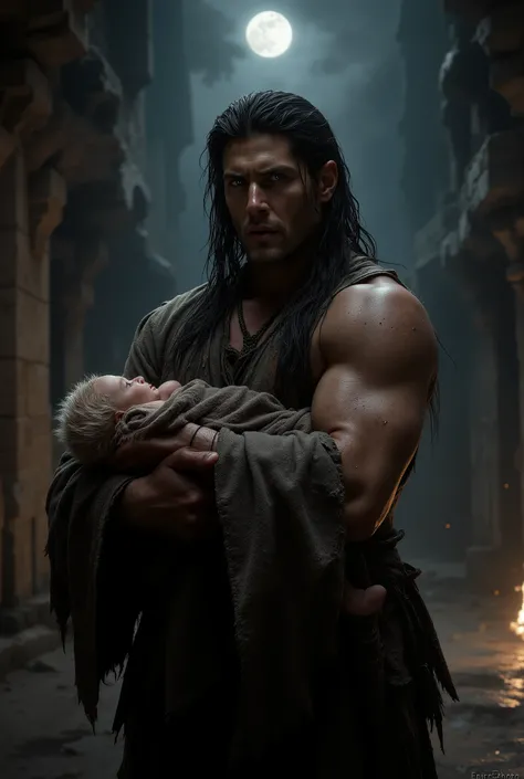 (masterpiece:1.2), (the white hooded t-shirt:1.2), 8K, HDR-10, ultra detailed, ((photorealistic)), professional light, cinematic lighting, fashion photography, ambient lighting, bottom, street of a medieval city at night, The Moon in the Air, epiCPhoto, mo...