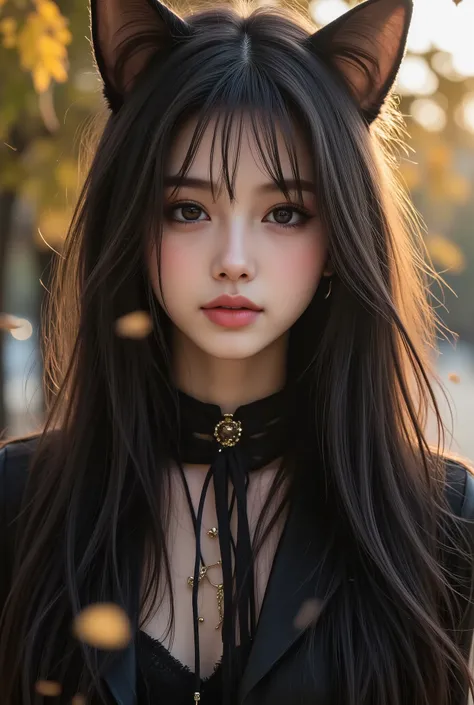 (Beautiful young emo catgirl, cat ears, 18 years old, narrow face, cute face, elegant, cute, lustful, skinny, alluring look, professional makeup in black tones, mermaid , straight hair, bangs, firm size 3 chest, flat tummy, narrow waist, great figure , dre...