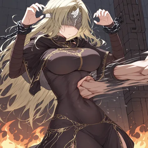 Masterpiece,best quality,highres,Super detailed,very detailed,highest quality,super detailed,high quality,high-definition,extremely detailed,absurdres,perfect light,outdoors,hanging all hands over head higher,hanging two hands over head higher,((((chain re...