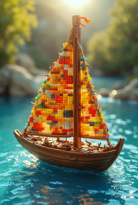 Model segel boot , Made from real wood and Lego 