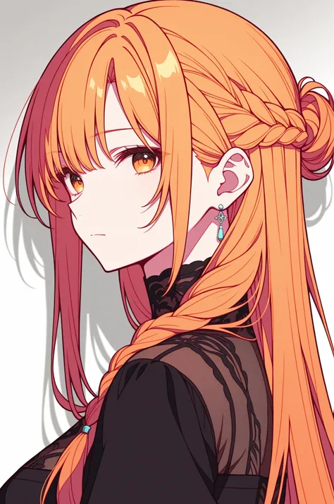 1girl, Yuuki Asuna, long hair, orange blond hair, ((hazel eyes)), straight bangs, side braid half updo, solo, soft curves, real light and shadow, beautiful detailed face, intricate details, masterpiece, best quality, color_gradient background,