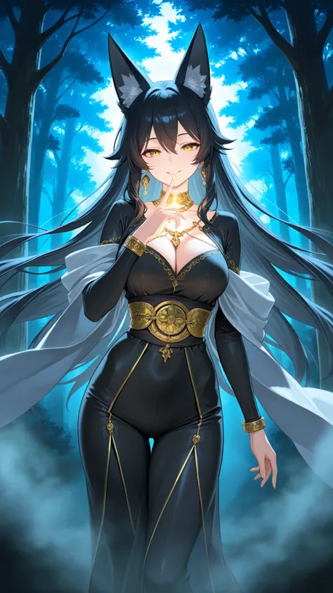 8K Wallpaper, ultra high definition, Perfect Quality, The Fox Goddess, mysterious smile, Elegant posture, Tight Waist, long beautiful finger , Ancient Jewelry, Attire in harmony with nature, Tree of Life, Magical Forest, Divine Light, Fantastic Fog, Myste...