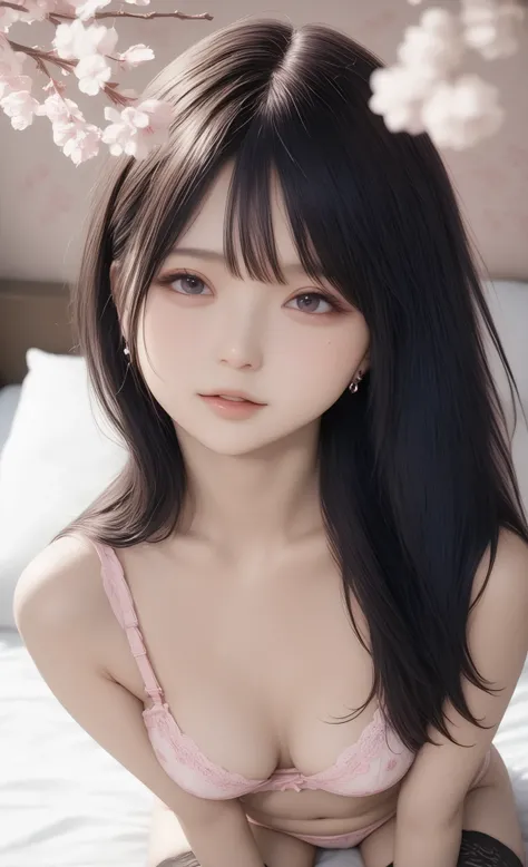 Little Girl ((Highest Quality)), ((masterpiece、high sensitivity、high resolution、detailed description、Accurate to human anatomy depicting a delicate face)）Girl in underwear on bed masturbates in supine position、boobs masturbate、Skinny skin、infant figure、rou...