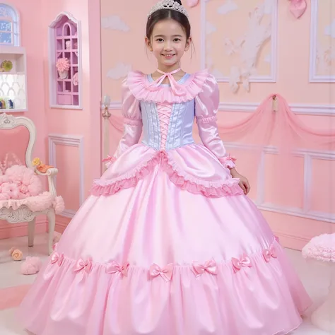 Princess Girls,10 years old,Large Ball Gown Dress in Pastel Colors,Large hoop skirt ,long sleeve,puff sleeve,ruffle sleeve,Ruffle Yoke Collar,large yoke collar,lace up corset with ribbon,princess tiara to wear on the back of the head,cute dress decorated w...