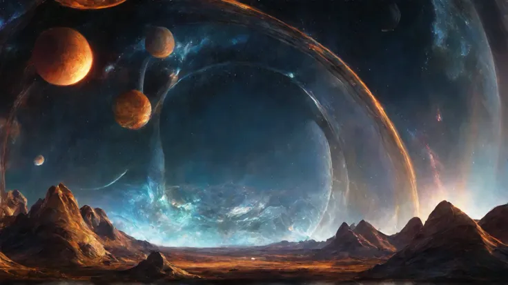 Move between constellations, Breathtaking space landscapes, interstellar colonization, Giant futuristic spaceships, smooth, advanced spacecraft, The magnificent space of the station, orbiting alien planets, Lush extraterrestrial landscapes, Floating citie...