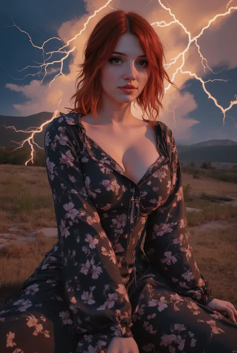 (masterpiece), cartoon, best quality,(photo_(medium):1.0), by Antonio J. Manzanedo, by Jeremy Lipking, lightning, in a surreal landscape, painting style with watercolor, Brushstrokes, black eyes,colorful,vibrant colors,1 ultra hot gorgeous European woman....