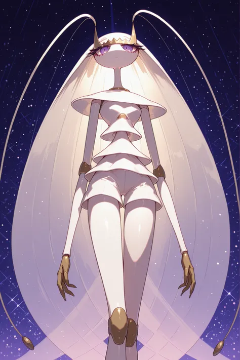 pheromosa jumping to the front and kicks、impressive angle close to the camera's point of view、Stick your long legs forward、create a sense of speed while being expressionless、shock wave effect at the tip of your knee、anime-style action scene、simple composit...