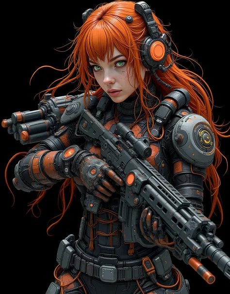 high quality, 8k, 4k, ray tracing, perfect image of a futuristic space marine girl, tactical assault heavy combat suit, parts of the combat suit are made of carbon fiber, suit in glossy black and matte black, reinforced plastic armor on light dark red fore...
