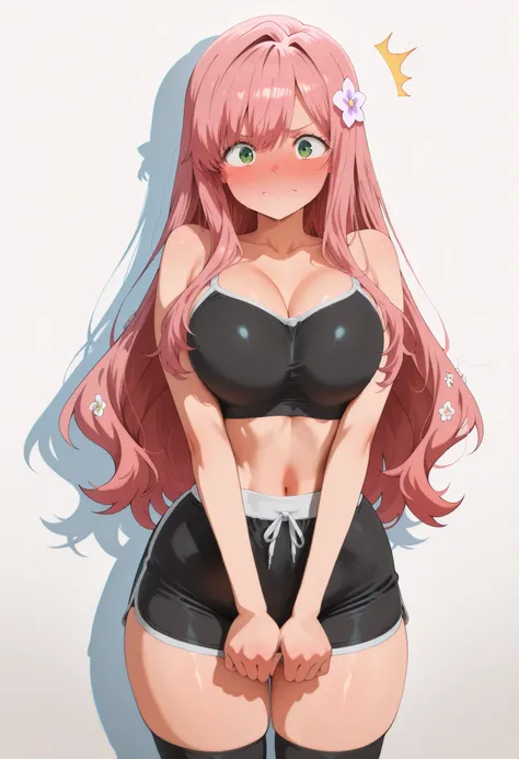 (masterpiece) ,best quality,amazing quality,very aesthetic,absurdres,newest, Hahari Hanazono (The 100 Girlfriends Who Really, Really, Really, Really, Really Love You),,black thigh-highs,, 1girl, long hair, bangs, green eyes, pink hair, flower, hair flower,...