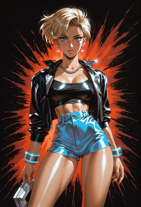 retro anime, classic anime, manga, vintage, flat colors, bold lines, matte, faded colors, retro (artistic, evocative, stylish, dramatic). Very close view, masterpiece, best quality, highres, Hayase Misa, red short hair, expressive eyes, 1girl, solo, 1980s ...