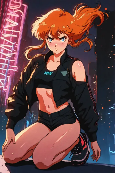 retro anime, classic anime, manga, vintage, flat colors, bold lines, matte, faded colors, retro artstyle, (artistic, evocative, stylish, dramatic). Full body or cowboy shot, masterpiece, best quality, highres, 1980s (style), anime street fashion, glossy st...