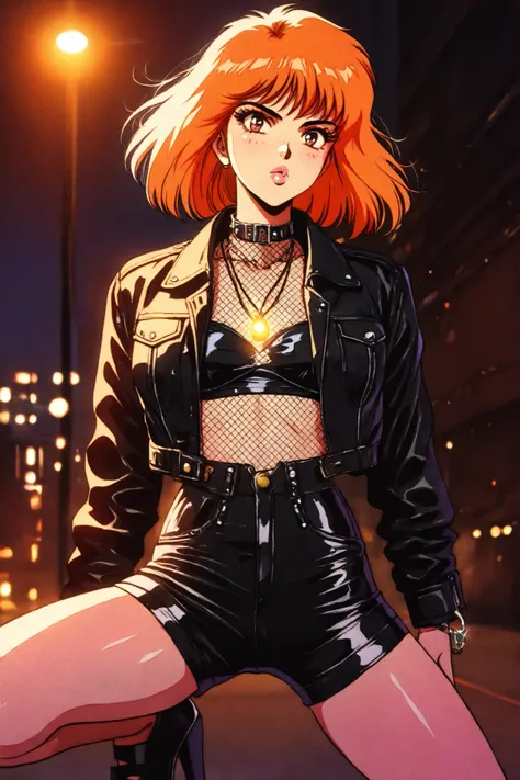 retro anime, classic anime, manga, vintage, flat colors, bold lines, matte, faded colors, retro (artistic, evocative, stylish, dramatic). Very close view, masterpiece, best quality, highres, Hayase Misa, red short hair, expressive eyes, 1girl, solo, 1980s ...