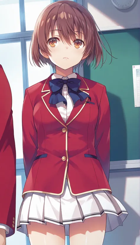 score_9, score_8_up, score_7_up, score_6_up, score_5_up, score_4_up, rating_questionable, , source_anime, digital illustration, pixiv, fanbox, uncensored, official art,
1girl ,sayo ando, short hair, brown hair, brown eyes, school unifrom, red jacket, blue ...