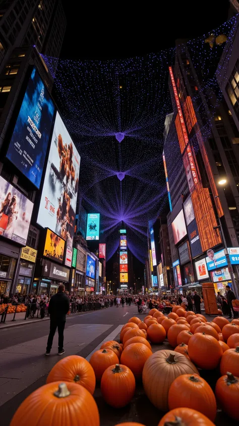 high-definition images、Times Square Halloween decorations are covering the city、New York Night