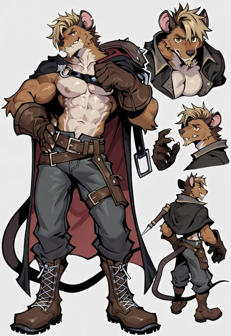 Experienced furry character reference sheet adoptable for Wolfstar, masterpiece , modern day alternate universe, no background, fullbody, multiple views , best quality , masterpiece , masculine , character sheet , dungeon & dragons , visual novel , feature...