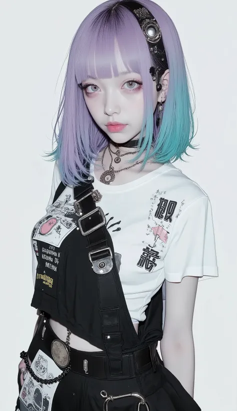 The detailed tattoo is visible on the, Similar to liquid metal , shoulder-length hair 、like a combination of abstract elements and Chinese characters I'm drawing an intricate design that can be seen {x} An interesting color gradient that emphasizes the co...