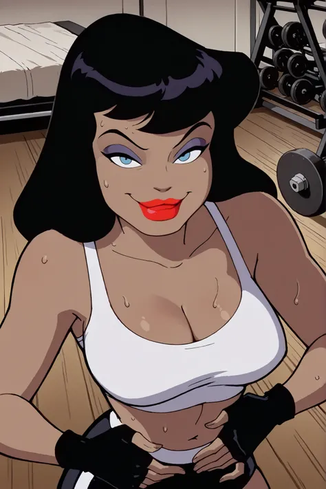 BREAK, score_6_up, score_7_up, score_8_up, score_9, masterpiece, best quality, detailed, seductive expression, seducing viewer, teasing viewer, 1girl, solo, zanbtas, black hair, blue eyes, large breasts, cleavage, curvy, athletic, busty, lipstick, makeup, ...